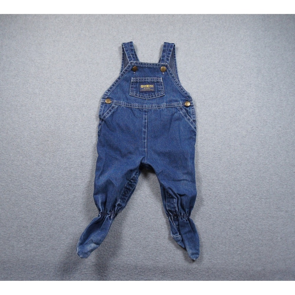Vintage OshKosh Bgosh Vestbak Denim Footed Overalls Blue Made in USA 6-9 Months